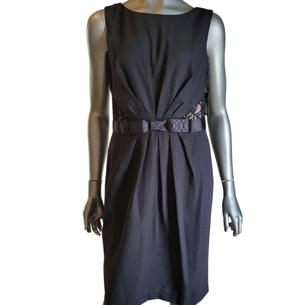B13. NWT MARINA Black Midi Dress with Lace Detail - Size